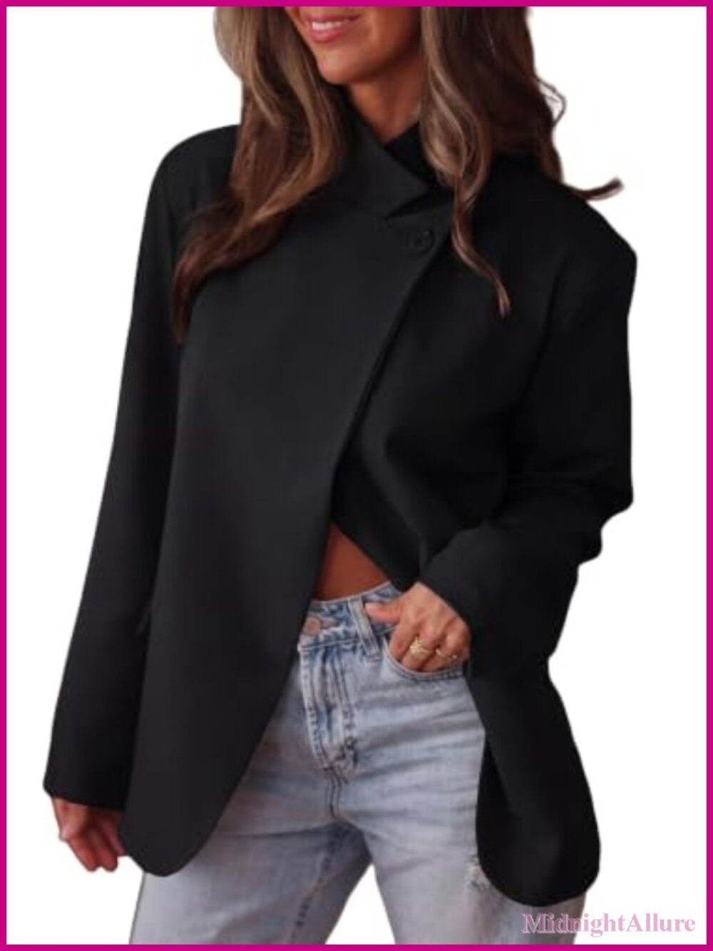 Women's Open Front Blazer Stand Collar Business Casual Lightweight Polyester